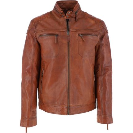 Mens Leather Bomber Jacket Tan