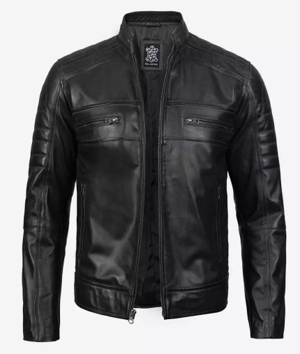 Real Black Leather Cafe Racer Jacket