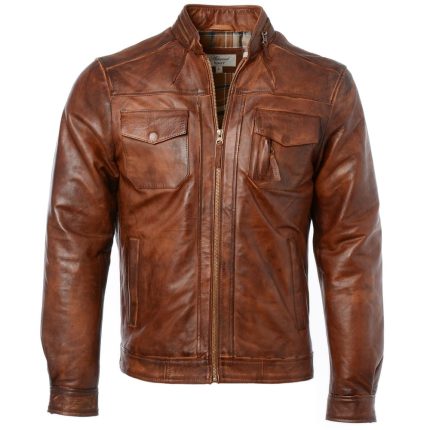 Mens Safari Style Leather Jacket