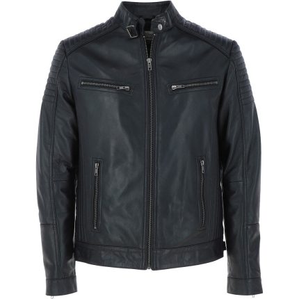 Mens Leather Biker Jacket Black
