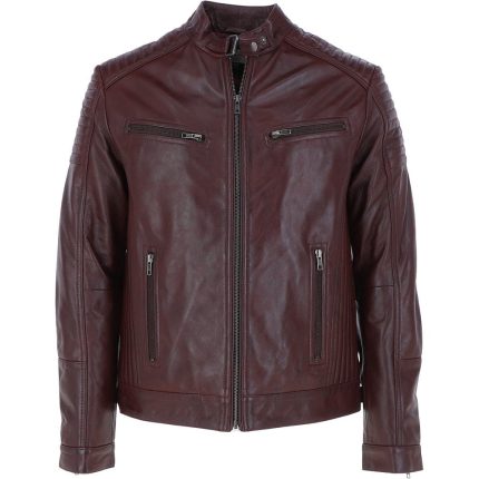 Mens Leather Biker Jacket Burgundy
