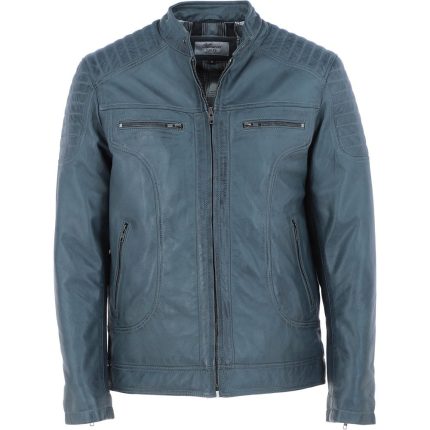Mens Leather Biker Jacket Grey