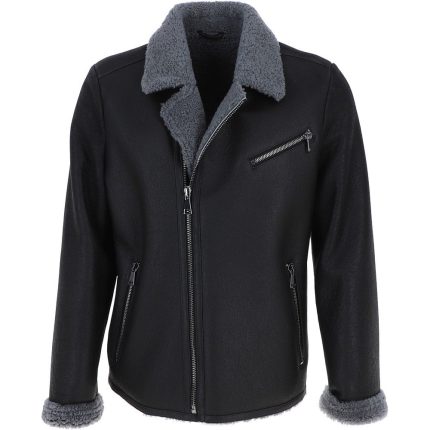 Mens Side Zip Sheepskin Pilot Jacket Black