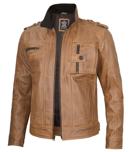 Men's Brown Cognac Leather Biker Jacket